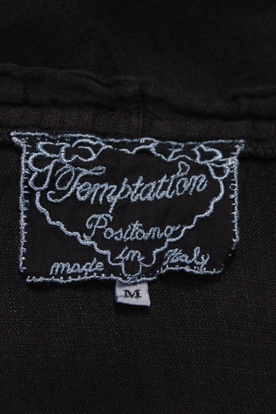 Temptation Positano Womens Tunic Linen Dark Blue Square Neck Size M