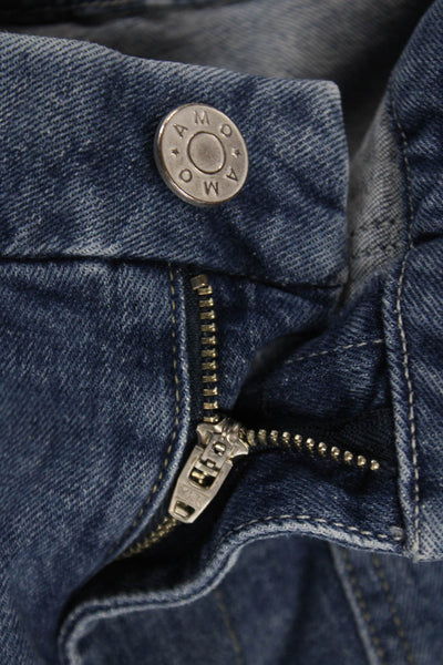Amo Women Cropped Tapered Jeans Blue High Rise Button Fly Size 28