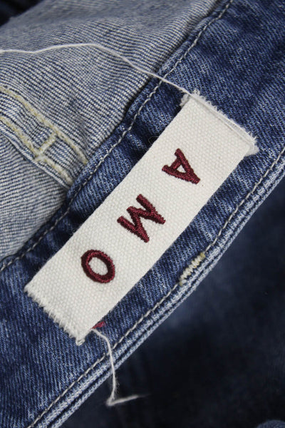 Amo Women Cropped Tapered Jeans Blue High Rise Button Fly Size 28
