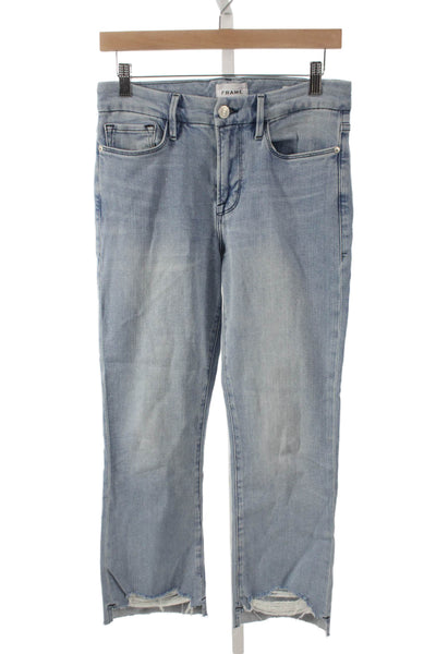 Frame Womens Cropped Straight Jeans Light Blue Size 28