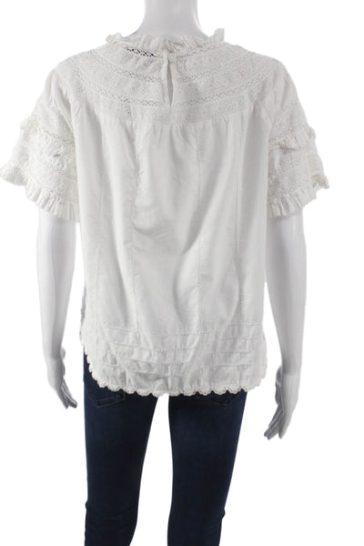Sea New York Women High Neck Cotton Button Short Sleeve Bohemian Blouse Size 6