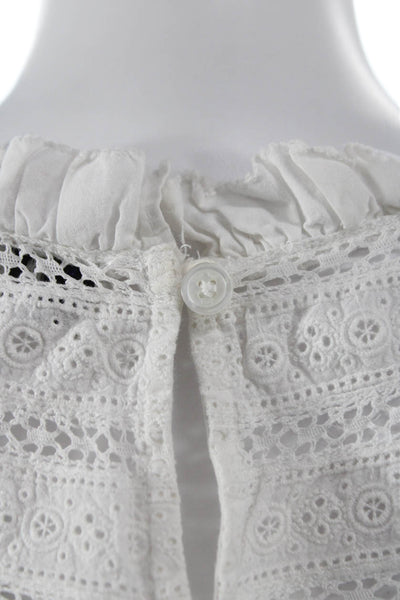 Sea New York Women High Neck Cotton Button Short Sleeve Bohemian Blouse Size 6