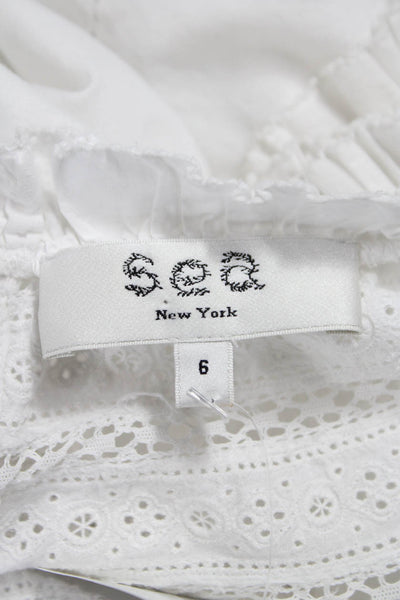 Sea New York Women High Neck Cotton Button Short Sleeve Bohemian Blouse Size 6