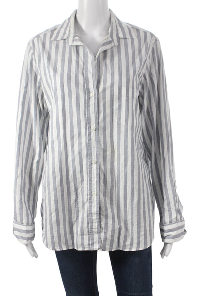 Grayson Women White Striped Collared Cotton Long Sleeve Button-Up Size 3