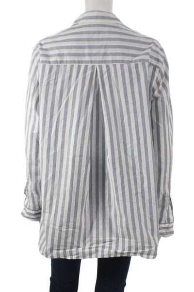 Grayson Women White Striped Collared Cotton Long Sleeve Button-Up Size 3