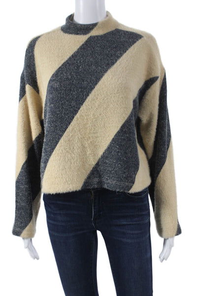Maeve Anthropologie Unisex Beige Striped Mock Neck Pullover Long Sleeve Size S