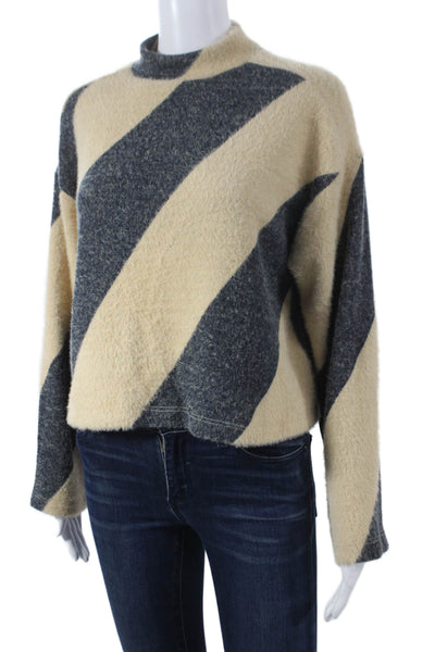 Maeve Anthropologie Unisex Beige Striped Mock Neck Pullover Long Sleeve Size S