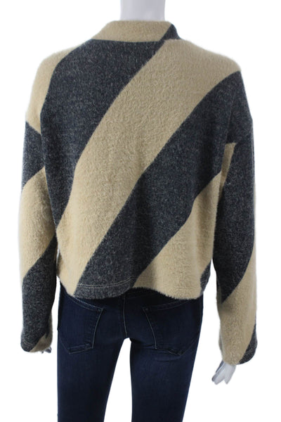 Maeve Anthropologie Unisex Beige Striped Mock Neck Pullover Long Sleeve Size S