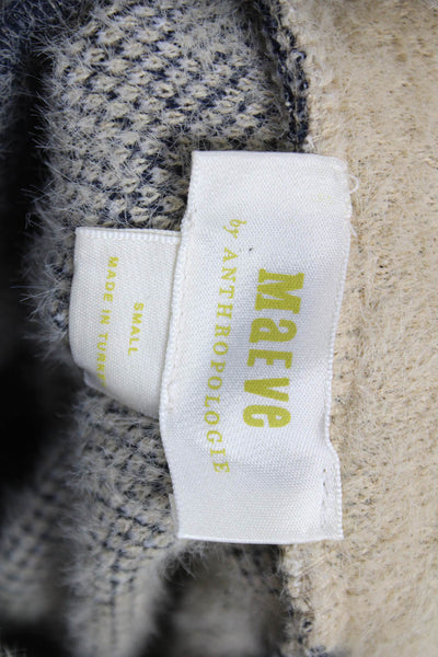 Maeve Anthropologie Unisex Beige Striped Mock Neck Pullover Long Sleeve Size S