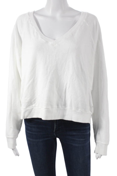 Electric & Rose Womens Pullover Sweatshirt White V-Neck Long Sleeve Size S