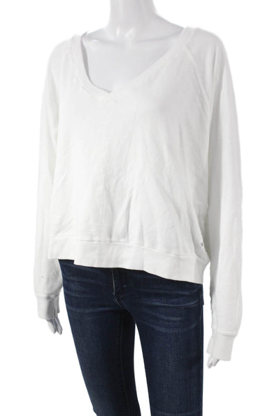 Electric & Rose Womens Pullover Sweatshirt White V-Neck Long Sleeve Size S