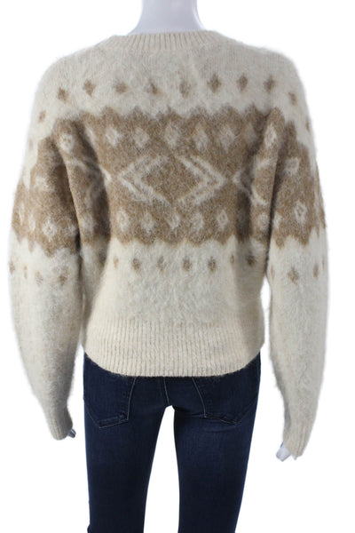 Zara Unisex Pullover Sweaters Beige Fair Isle Crew Neck Long Sleeve Size S