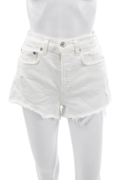 Citizens of Humanity Unisex White Organic Cotton Button Shorts Size 25