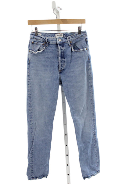 Agolde Womens Mom Straight Jeans Light Blue Button Mid Rise Size 28