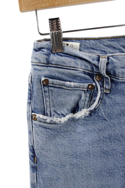 Agolde Womens Mom Straight Jeans Light Blue Button Mid Rise Size 28