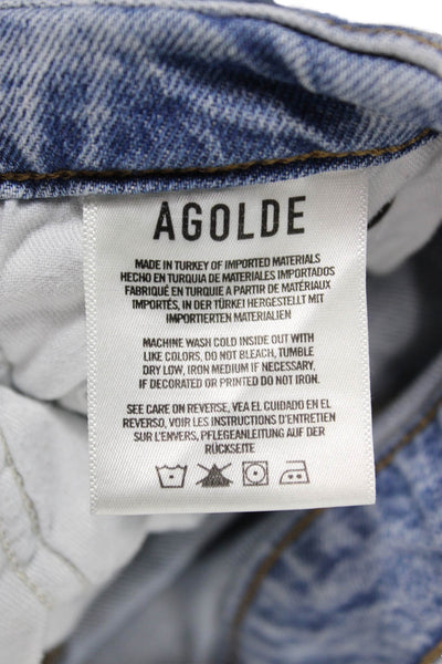 Agolde Womens Mom Straight Jeans Light Blue Button Mid Rise Size 28
