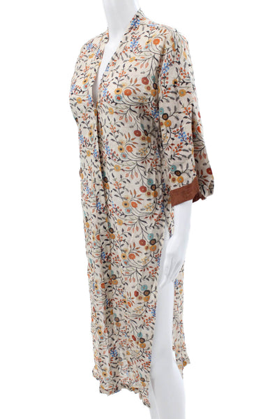 Diza Gabo Women Kaftan Floral V-Neck Knee Length 3/4 Sleeve Beige Dress Size S