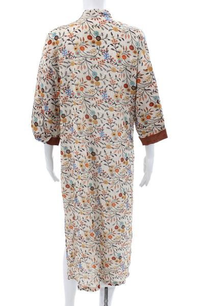Diza Gabo Women Kaftan Floral V-Neck Knee Length 3/4 Sleeve Beige Dress Size S
