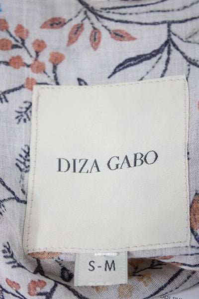 Diza Gabo Women Kaftan Floral V-Neck Knee Length 3/4 Sleeve Beige Dress Size S