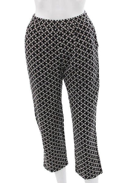 Johanna Paris Womens Cropped Floral Linen Blend Black Pants Size M