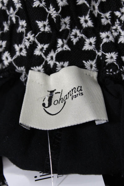 Johanna Paris Womens Cropped Floral Linen Blend Black Pants Size M