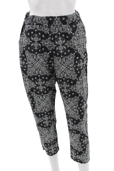 Johanna Paris Women Cropped Ankle Paisley Bohemian Black Pants Size S