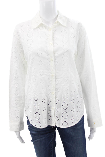 Zara Womens White Collared Button Up Blouse Long Sleeve Boho Size M