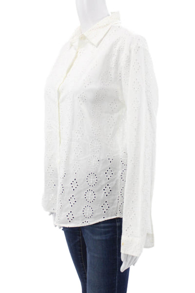 Zara Womens White Collared Button Up Blouse Long Sleeve Boho Size M