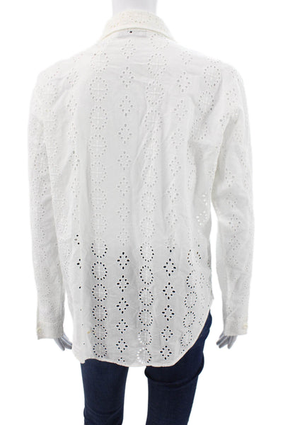 Zara Womens White Collared Button Up Blouse Long Sleeve Boho Size M