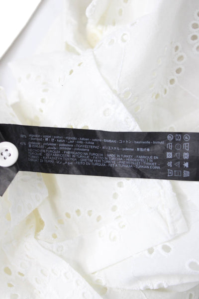 Zara Womens White Collared Button Up Blouse Long Sleeve Boho Size M