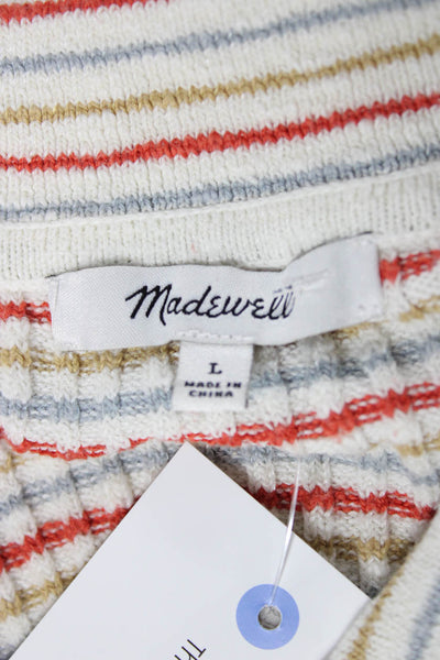 Madewell Women Cropped Striped Button Up Polo Short Sleeve White Size L