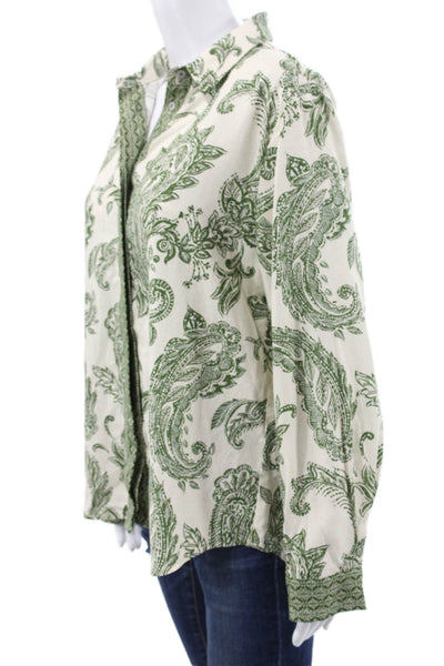 Zara Women Paisley Collared Buttonup Long Sleeve Beige Viscose Size L