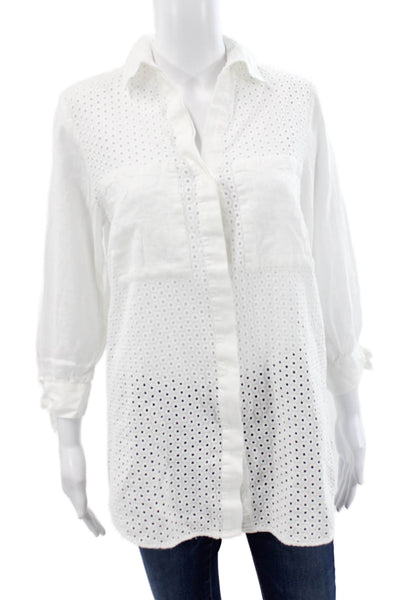 Zara Woman Womens Tunic Blouse White Linen 3/4 Sleeve Button Up Size S