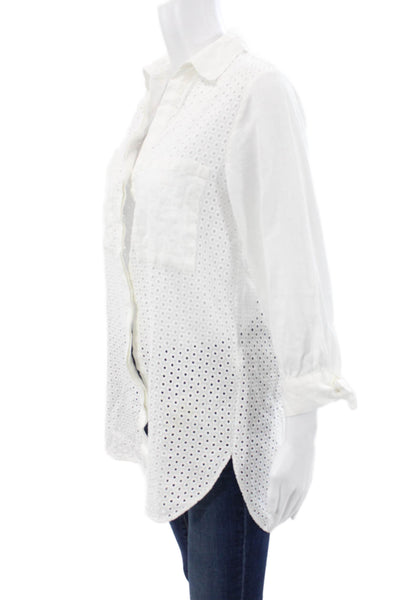 Zara Woman Womens Tunic Blouse White Linen 3/4 Sleeve Button Up Size S