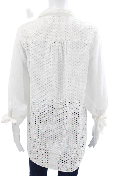 Zara Woman Womens Tunic Blouse White Linen 3/4 Sleeve Button Up Size S