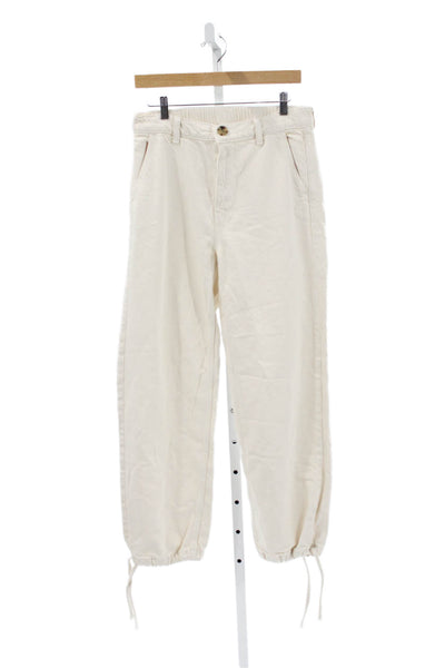 Zara Mens Jogger Pants Beige 100% Cotton Mid Rise Button Fly Size M