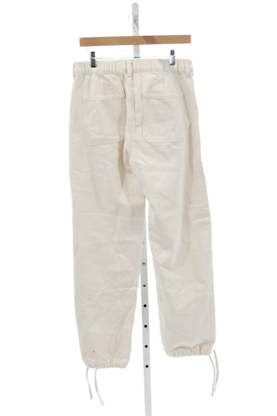 Zara Mens Jogger Pants Beige 100% Cotton Mid Rise Button Fly Size M