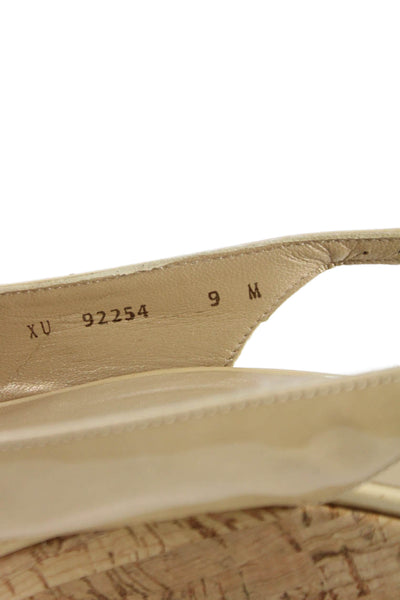 Stuart Weitzman Womens Leather Peep Toe Wedge Platform Shoes Beige Size 9M
