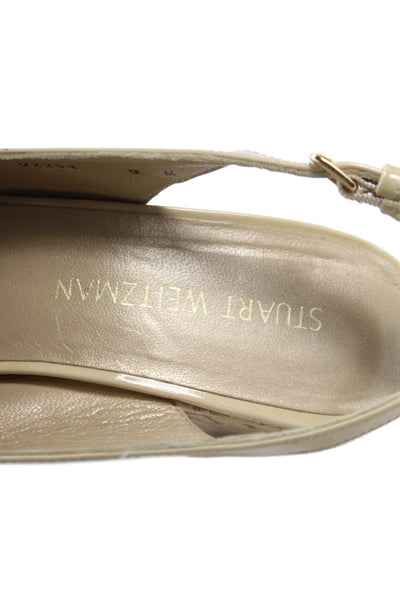 Stuart Weitzman Womens Leather Peep Toe Wedge Platform Shoes Beige Size 9M