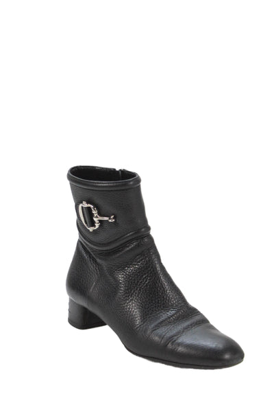 Gucci Womens Leather Horsebit Block Heel Ankle Boots Shoes Black Size 10