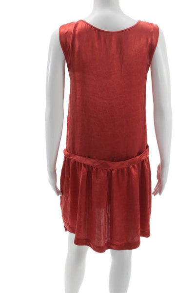 Theory Womens Shift Tank Dress Red Sleeveless Mini Round Neck Polyester Size 2