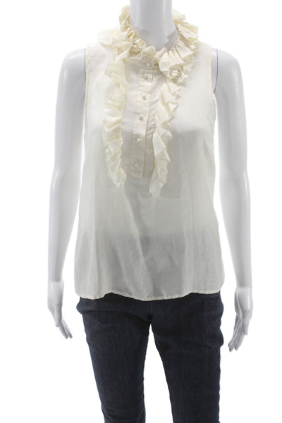 J Crew Women White Silk High Neck Sleeveless Blouse Button Size S