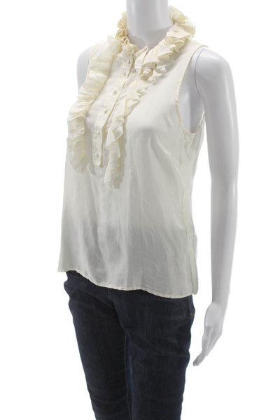 J Crew Women White Silk High Neck Sleeveless Blouse Button Size S