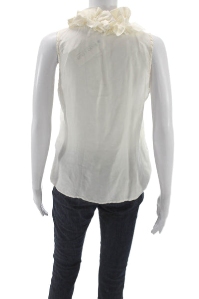 J Crew Women White Silk High Neck Sleeveless Blouse Button Size S