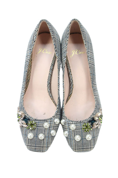 J Crew Womens Plaid Embellished Heels Pumps Black Size 6.5