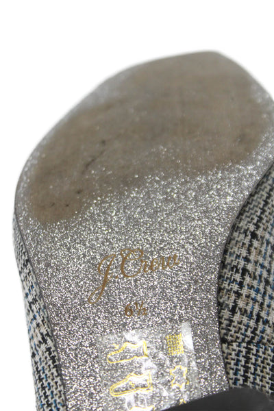 J Crew Womens Plaid Embellished Heels Pumps Black Size 6.5