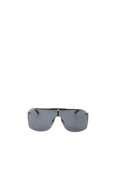 Gucci Womens Metal Frame Shield Sunglasses Black Gold GG0291S