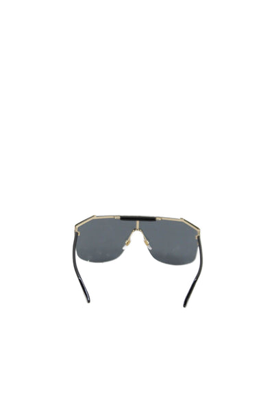 Gucci Womens Metal Frame Shield Sunglasses Black Gold GG0291S