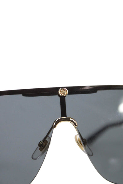 Gucci Womens Metal Frame Shield Sunglasses Black Gold GG0291S