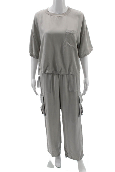 Stateside Womens Short Sleeves Blouse Pant Set Grey Size Medium